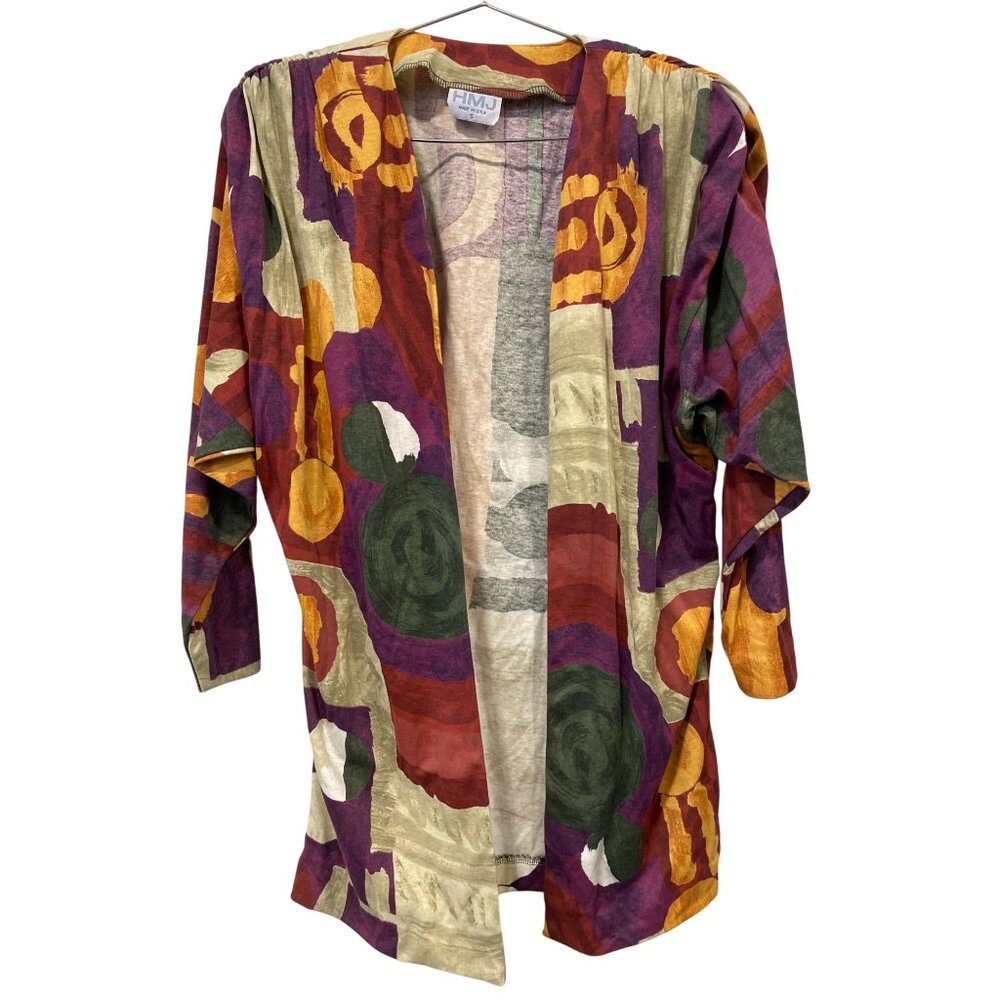 Vintage 90s HMJ Open Front Kimono Size Small Abstract Print Retro Deadstock NEW